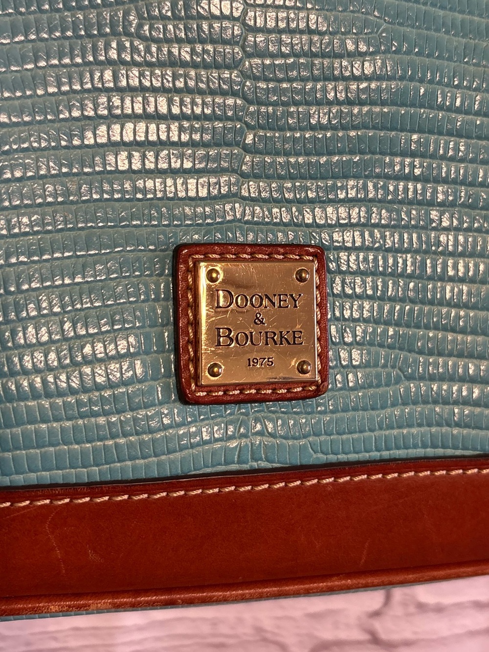 Dooney & Bourke Teal Pebble Grain “Zip Zip” Satchel with Brown Trim - Picture 5 of 16